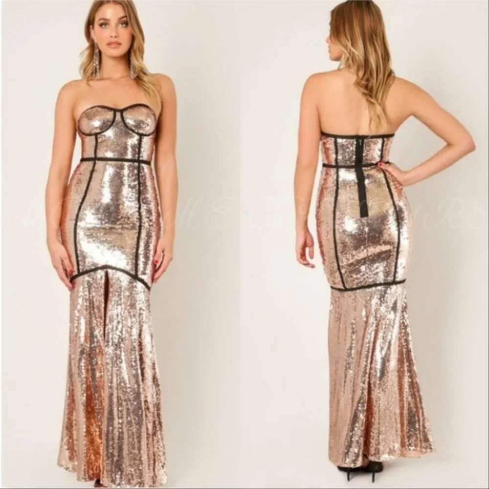 HOLIDAY COLLECTION - Gold Sequin Gown Dress - Picture 2 of 3